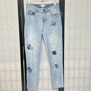 Tru Luxe Distressed Patched Stitched Slouchy Boyfriend Faded Light Wash Jeans 4